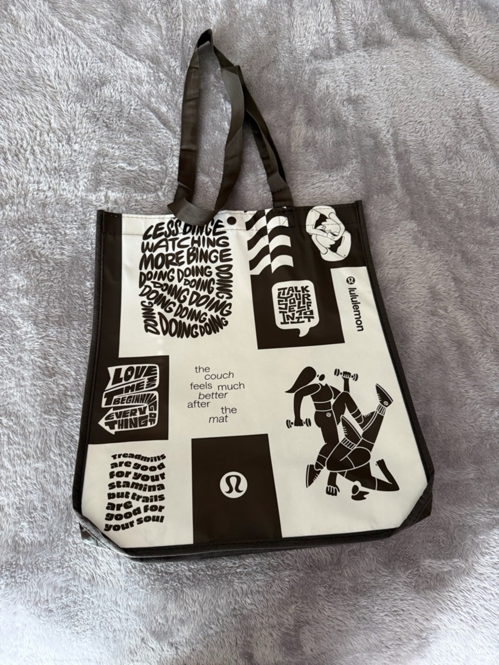 lululemon athletica Brown and White Motivational Graphic Tote new